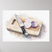 ナイフと赤玉ねぎのキッチンカフェレストランアート ポスター (正面)