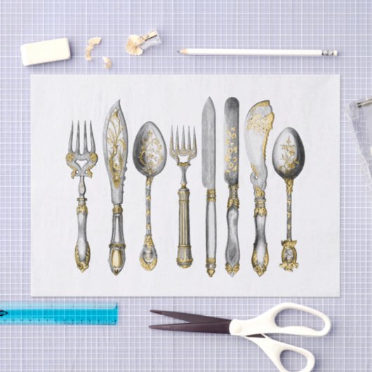 ナイフのフォークのスプーンの包丁 薄葉紙 (クラフト)