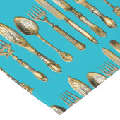ナイフのフォークのスプーンの金ゴールドのターコイズ ショートテーブルランナー (コーナー)