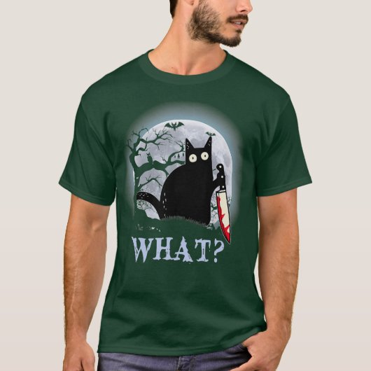 ナイフの衣装を着た殺意のある黒猫 Tシャツ (正面)