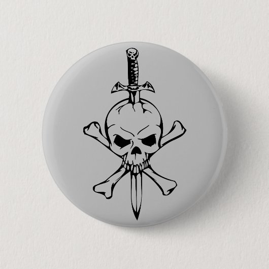ナイフのPinbackボタンが付いている海賊旗のスカル 缶バッジ (正面)
