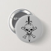 ナイフのPinbackボタンが付いている海賊旗のスカル 缶バッジ (正面&裏面)