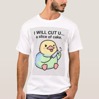 ナイフを持ったアヒルのケーキパロディ Tシャツ