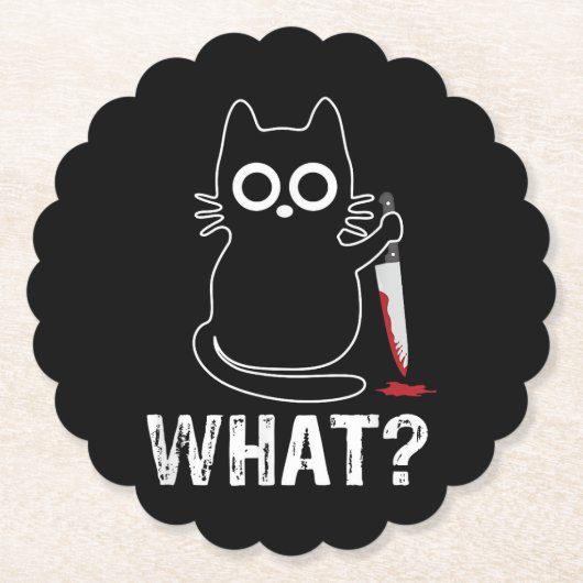 ナイフを持った面白い猫のグラフィックデザイン ペーパーコースター (正面)