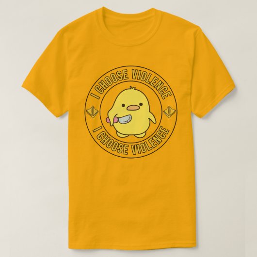 ナイフを持った面白い黄色のアヒル Tシャツ (デザイン正面)