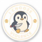 ナイフを持つおもしろペンギン 私は暴力に投票 シール (正面)
