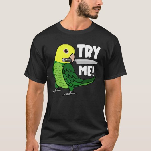 ナイフを持つオウムを試すIダブルイエロー頭Am Tシャツ (正面)