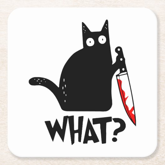 ナイフを持つ殺人猫 スクエアペーパーコースター (正面)