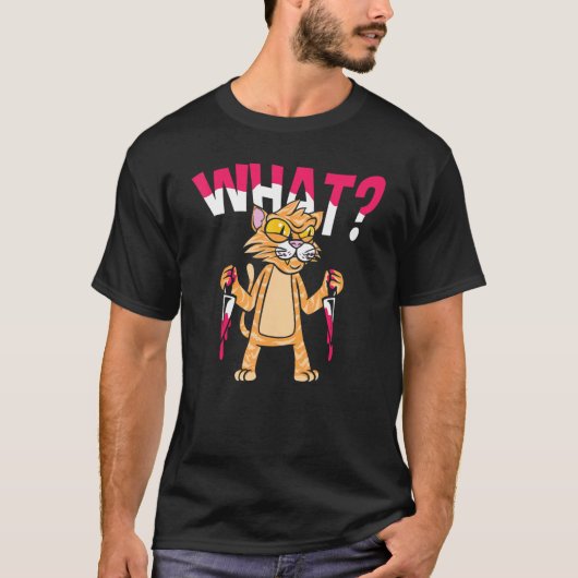 ナイフを持つ殺人猫 Tシャツ (正面)