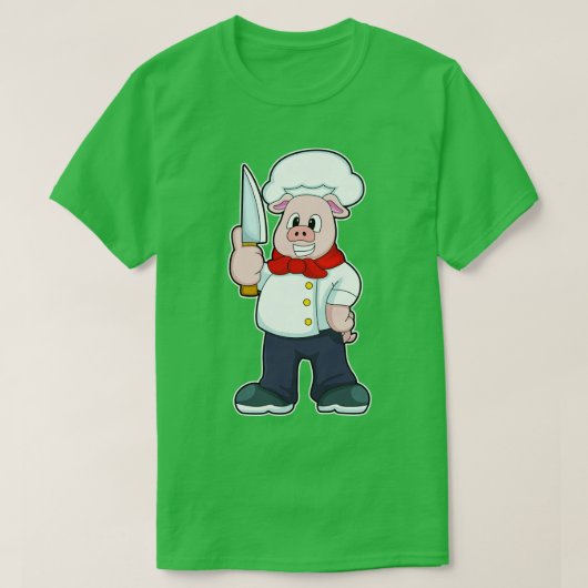 ナイフを持つ肉屋としての豚 Tシャツ (デザイン正面)