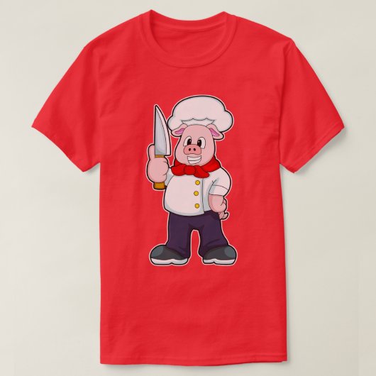 ナイフを持つ肉屋としての豚 Tシャツ (デザイン正面)
