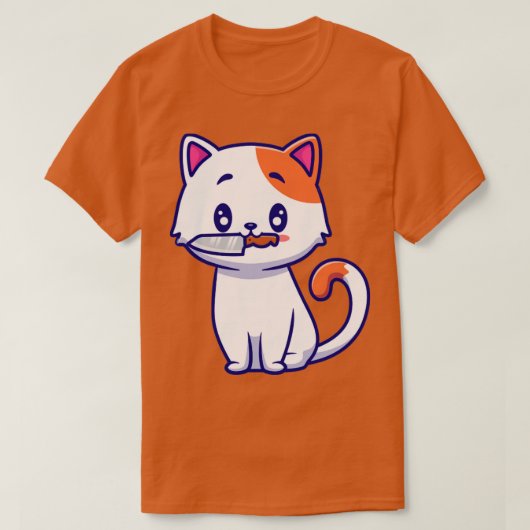 ナイフアニメのかわいい猫 Tシャツ (デザイン正面)