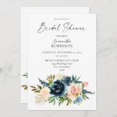 ナイフダスティブルー&赤面ピンクフローラブライダルシャワー 招待状 (正面/裏面)