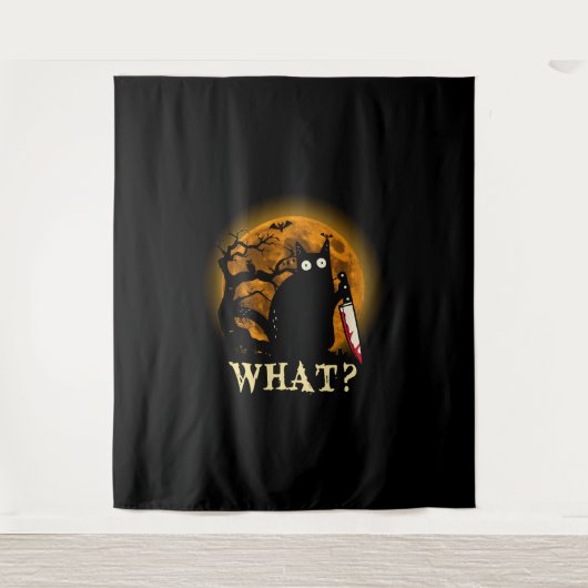 ナイフハロウィン付き殺意あふれる猫w タペストリー (正面)