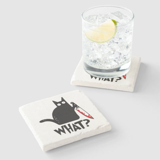 ナイフ付き殺意のある猫 ストーンコースター (横)