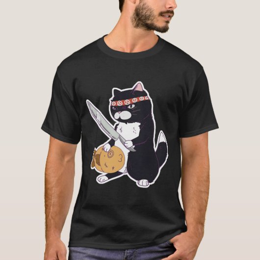 ナイフ入り寿司猫魚入り寿司猫 Tシャツ (正面)