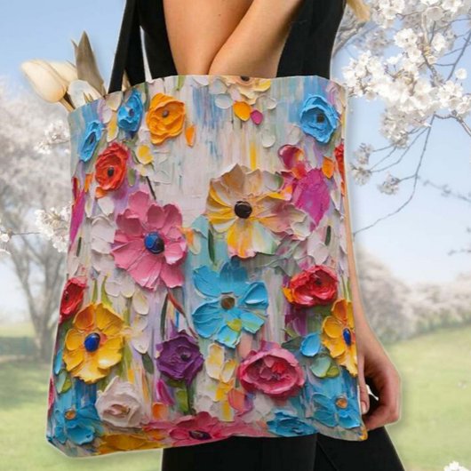 ナイフ絵を描の花 トートバッグ
