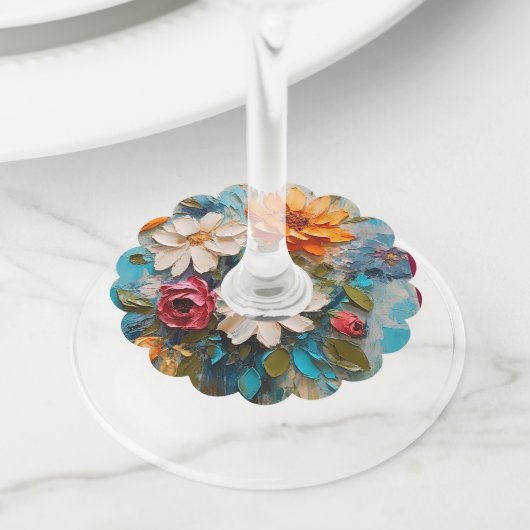 ナイフ絵を描の花 ワイングラスタグ (クローズアップ)