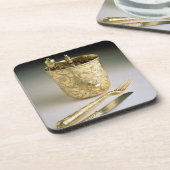 ナイフ、フォーク、スプーンおよびビーカーの移動セット、 コースター (左側)