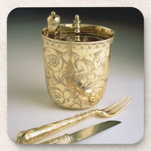 ナイフ、フォーク、スプーンおよびビーカーの移動セット、 コースター (正面)