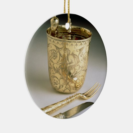 ナイフ、フォーク、スプーンおよびビーカーの移動セット、 セラミックオーナメント (右)