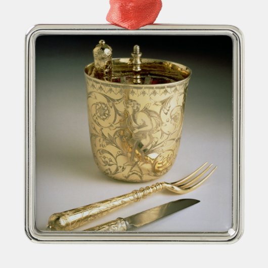ナイフ、フォーク、スプーンおよびビーカーの移動セット、 メタルオーナメント (正面)