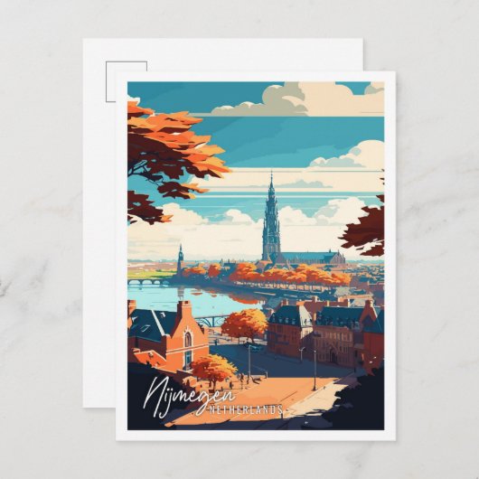 ナイメーヘンオランダヴィンテージ旅行イラストレーション ポストカード (正面/裏面)
