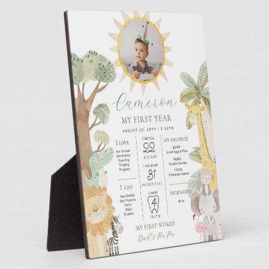 ナイラサファリアニマルズファースト誕生日マイルストーン フォトプラーク (側面)