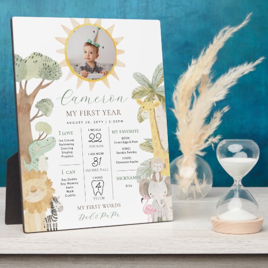 ナイラサファリアニマルズファースト誕生日マイルストーン フォトプラーク (側面)