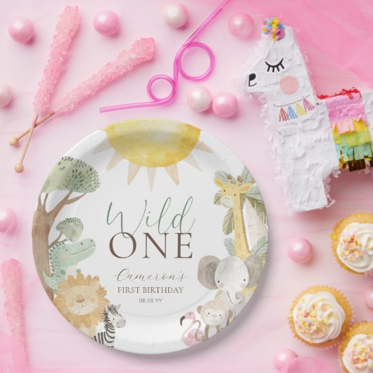 ナイラサファリアニマルズワイルドワンファースト誕生日 ペーパープレート (パーティー)