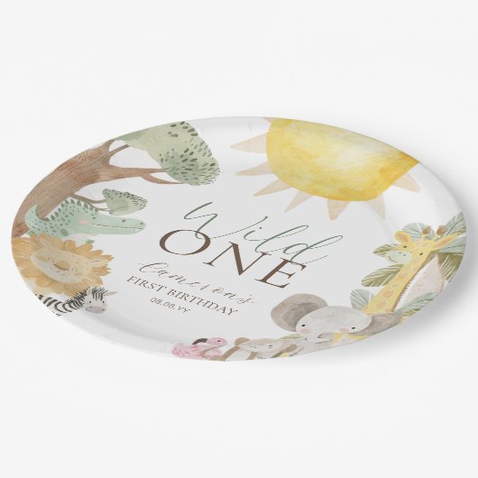 ナイラサファリアニマルズワイルドワンファースト誕生日 ペーパープレート (アングル)