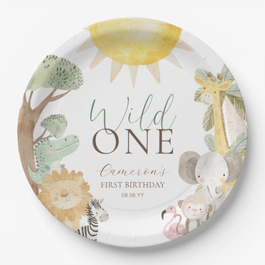 ナイラサファリアニマルズワイルドワンファースト誕生日 ペーパープレート (正面)