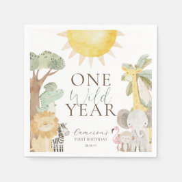 ナイラサファリアニマルズワンワイルドイヤー最初の誕生日 スタンダードカクテルナプキン