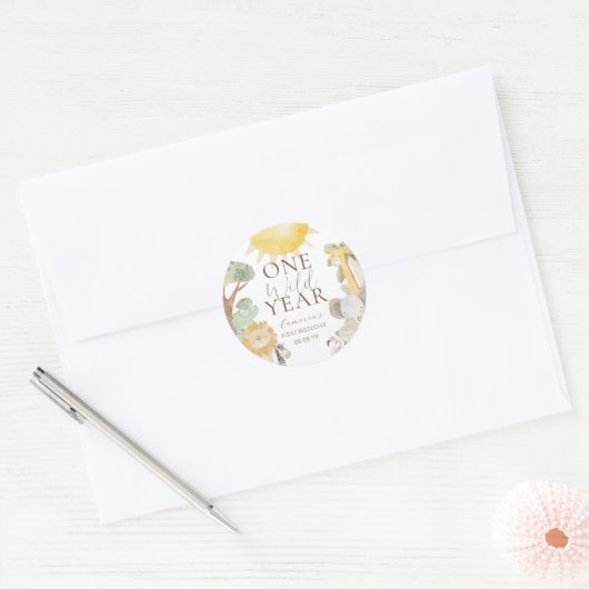 ナイラサファリアニマルズワンワイルドイヤー最初の誕生日 ラウンドシール (封筒)