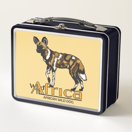 ナイルのワニ。アフリカ産の野犬。野生アフリカ メタルランチボックス (正面)