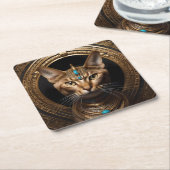 ナイルの女王：ヘアドレの猫クレオパトラ スクエアペーパーコースター (アングル)