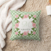 ナイルグリーンクローバーピンクローズモノグラム クッション (ブランケット)