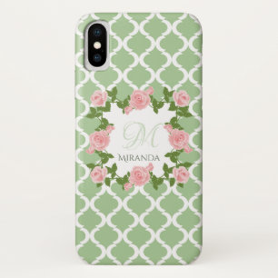 ナイルグリーンクローバーピンクローズモノグラム iPhone X ケース