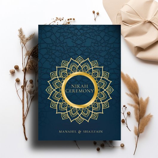 ナイルブルーイスラム教アーチムスリムエレガントニカーウェッディン 招待状