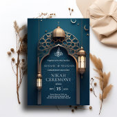 ナイルブルーイスラム教アーチムスリムエレガントニカーウェッディン 招待状