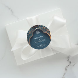 ナイルブルーイスラム3Dアーチエレガントな結婚式のお願い ラウンドシール