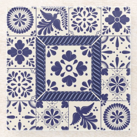 ナイルブルーメキシコ伝統的ニカバドリ ガラスコースター (正面)