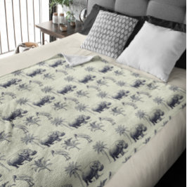 ナイルリバーボタニカルパターン フリースブランケット