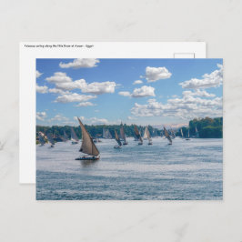 ナイル川に沿って航海するフェルーカス – アスワン，エジプト ポストカード