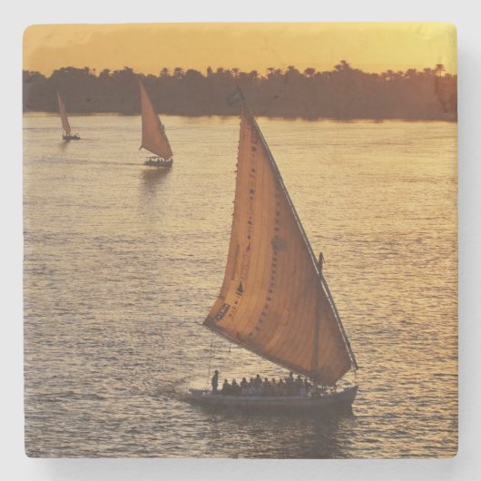 ナイル川に観光客を伴う3頭の鷹 ストーンコースター (正面)