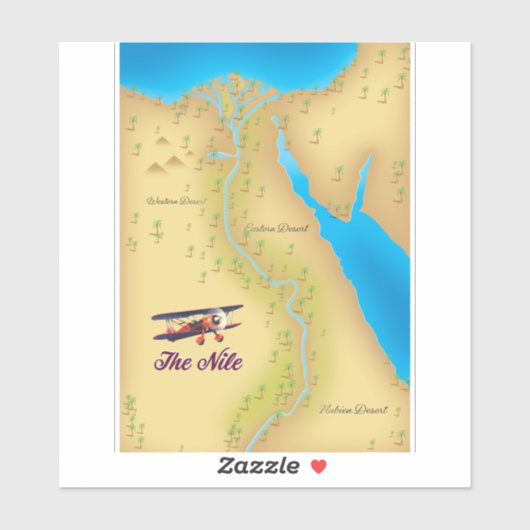 ナイル川のビンテージスタイルの古地図ポスター シール (シート)