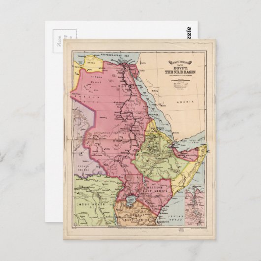 ナイル盆地エジプトの地図(1916年) ポストカード (正面/裏面)