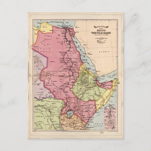 ナイル盆地エジプトの地図(1916年) ポストカード (正面)