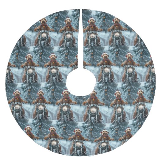 ナイレデールドッグオートバイクリスマス ブラッシュドポリエステルツリースカート (正面)