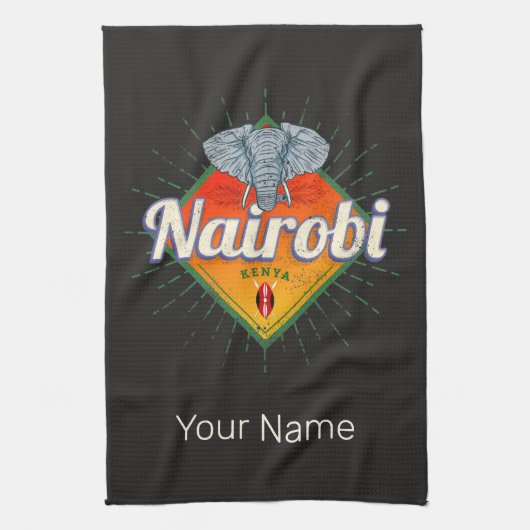 ナイロビキャピタルケニアゾウヴィンテージアフリカ キッチンタオル (縦)